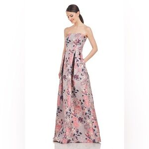Kay Unger Strapless Floral Dress in Pink and Blue